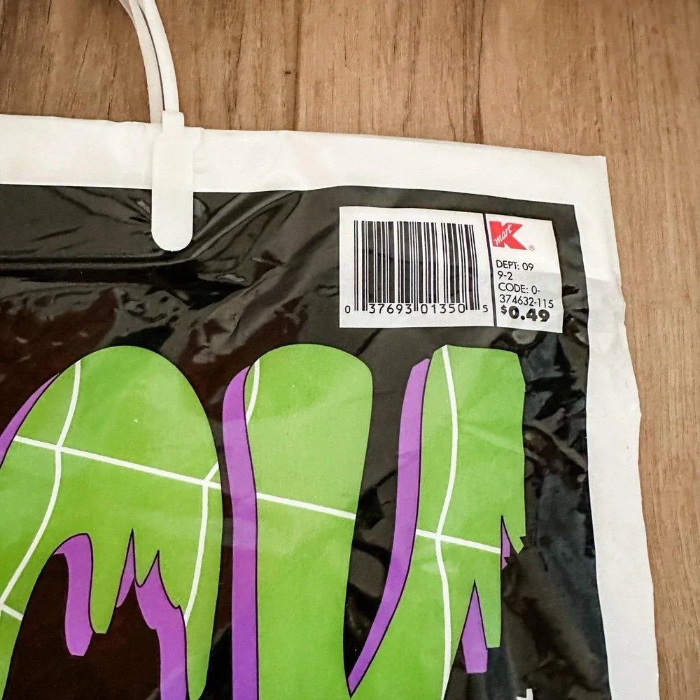 Vintage (2) NEW 2005 Kmart Halloween Trick Or Treat Green Plastic Bags Handle‎